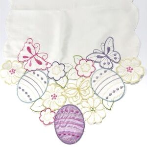 Easter Decor Table Runner Spring Eggs Butterfly Flowers Embroidered  70”